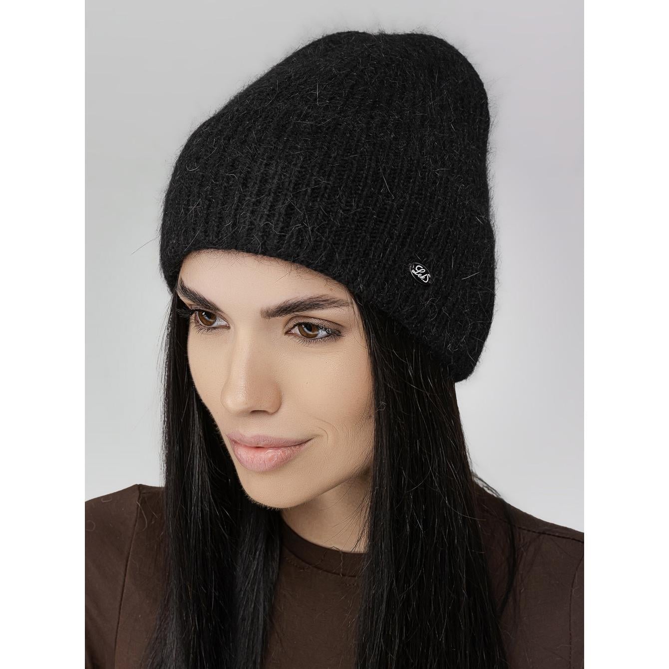Шапка ангоровая Leks ЛЮКС без подкладки с отворотом One Size Черный (311626)