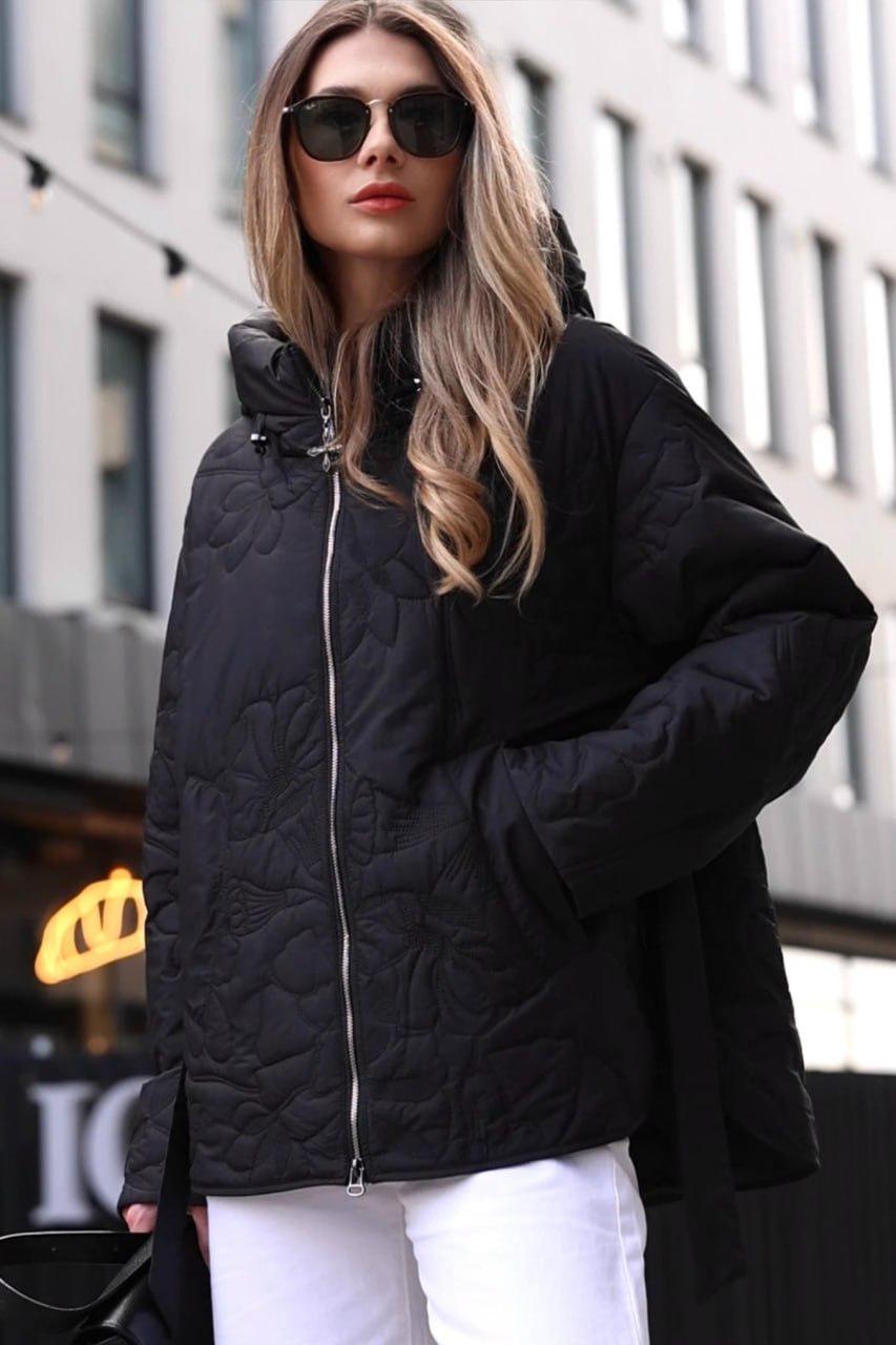 Куртка весенняя с вышивкой oversize р. 56 Черный (33386650)