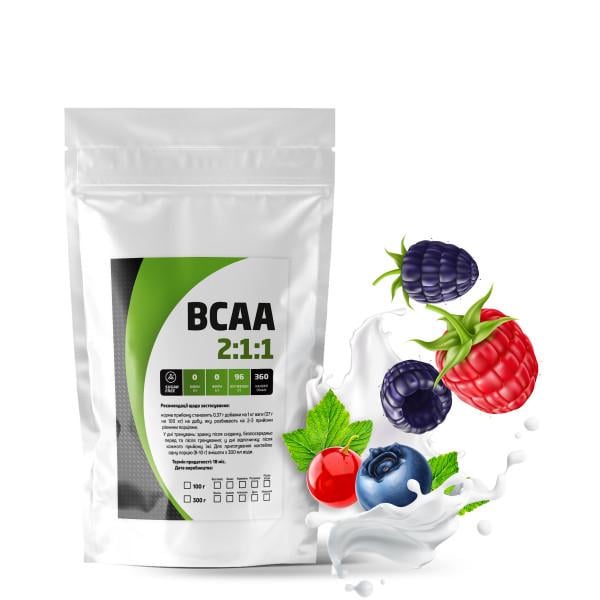 Комплекс аминокислотный BCAA 2:1:1 Лесные ягоды 99% белка на 10 порций 100 г (21-125-bcaa-l100) - фото 1