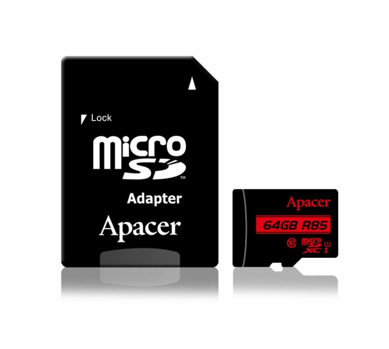 Карта памяти Apacer UHS-1 64 GB class 10+ SD-адаптер(AP64GMCSX10U5-R)