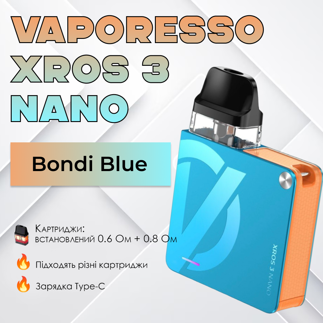 POD-система Vaporesso XROS 3 Nano Pod Kit многоразовая 1000 mAh 2 мл Bondi Blue (d1a65868) - фото 2