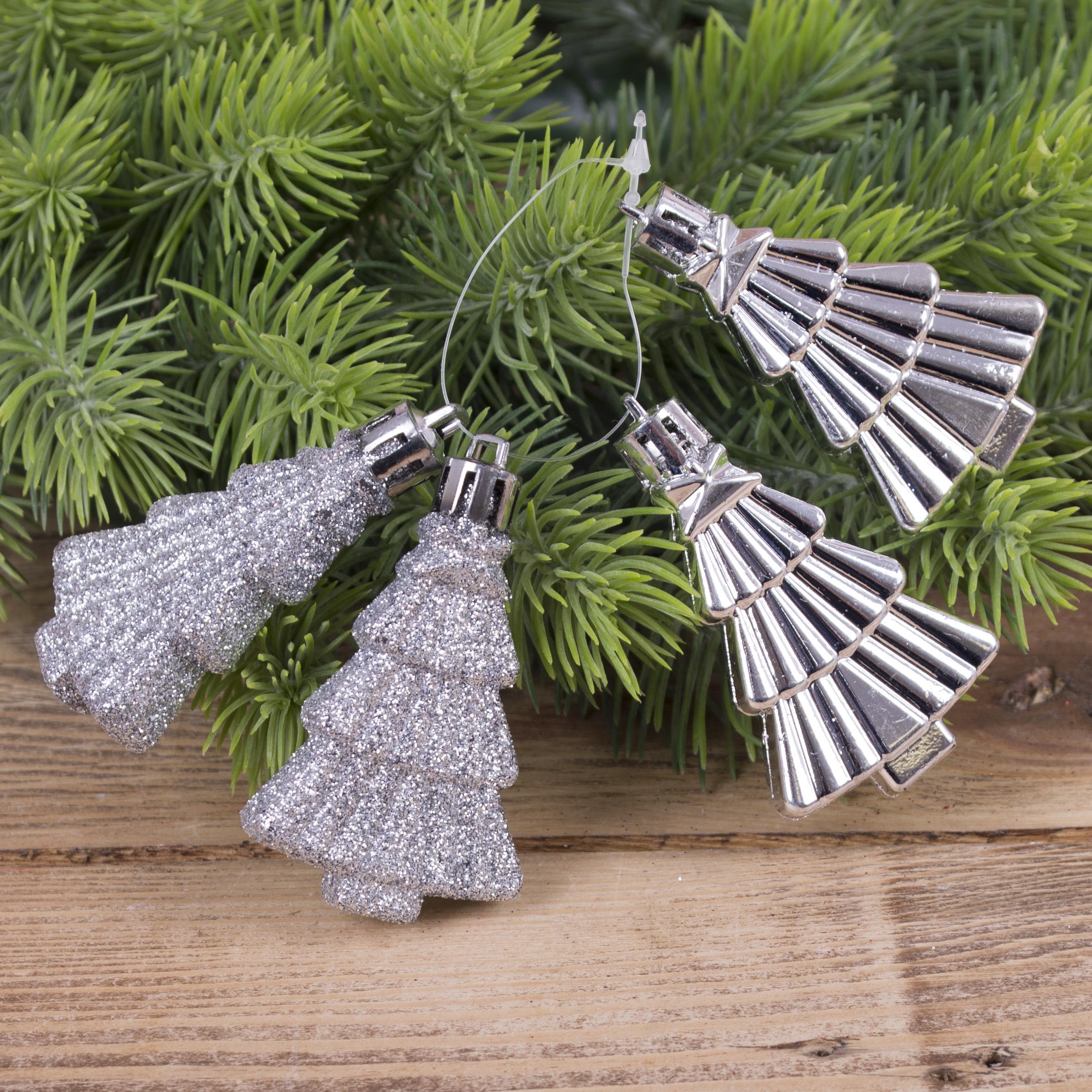 Набор елочных игрушек Елочки 4 шт. Серебряный (2171-2)