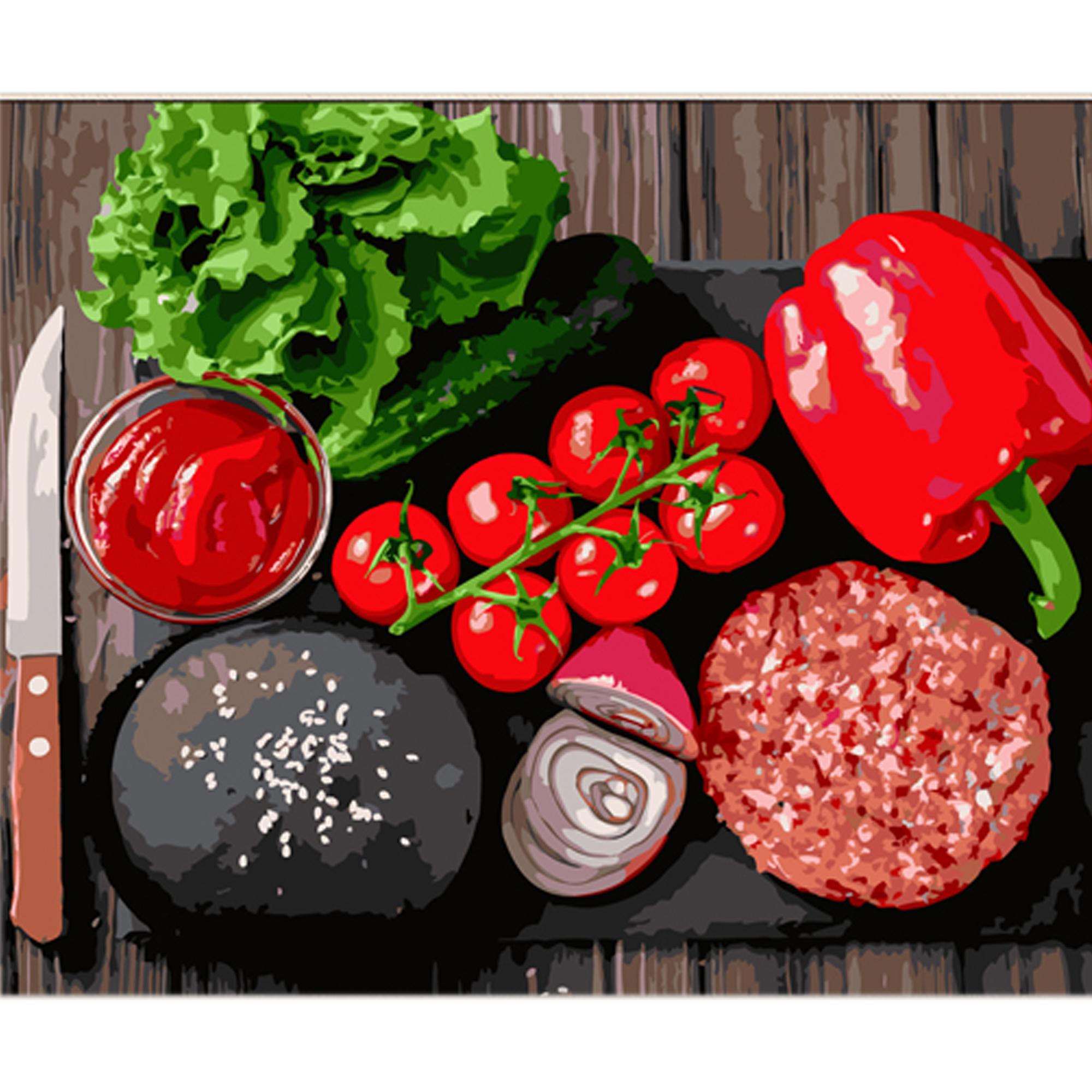 Картина по номерам Strateg Овощной ассортимент на цветном фоне 40x50 см (MZ056)