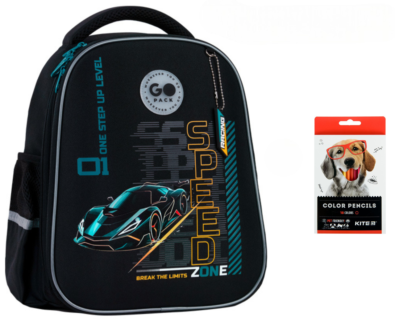 Рюкзак школьный полукаркасный GoPack Education GO26-165S-5 Speed Zone и карандаши KITE 18 цветов (2905030974)