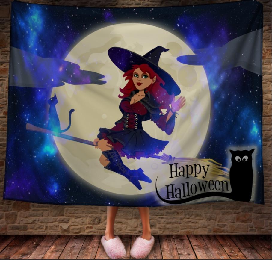 Плед с 3D принтом Halloween Ведьмочка на метле на фоне Луны 150х200 см (epi_0897)