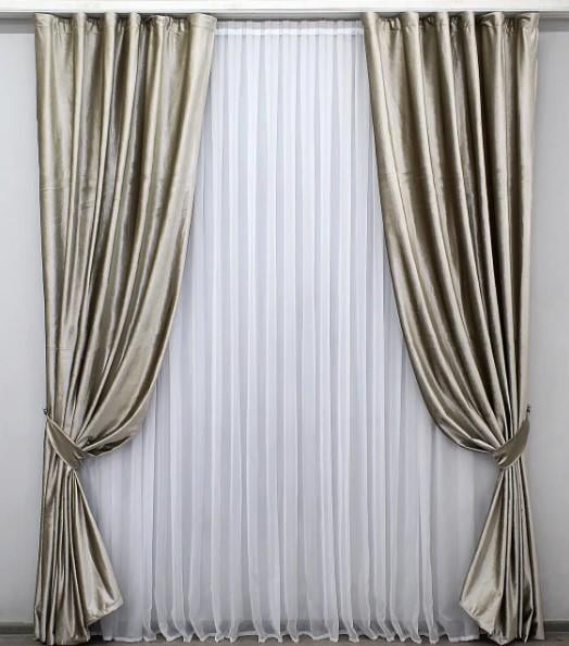 Штор из ткани велюр 1,5х2,75 м 2 шт. Серо-бежевый (1153ш) Штор из ткани велюр 1,5х2,75 м 2 шт. Серо-бежевый (1153ш)