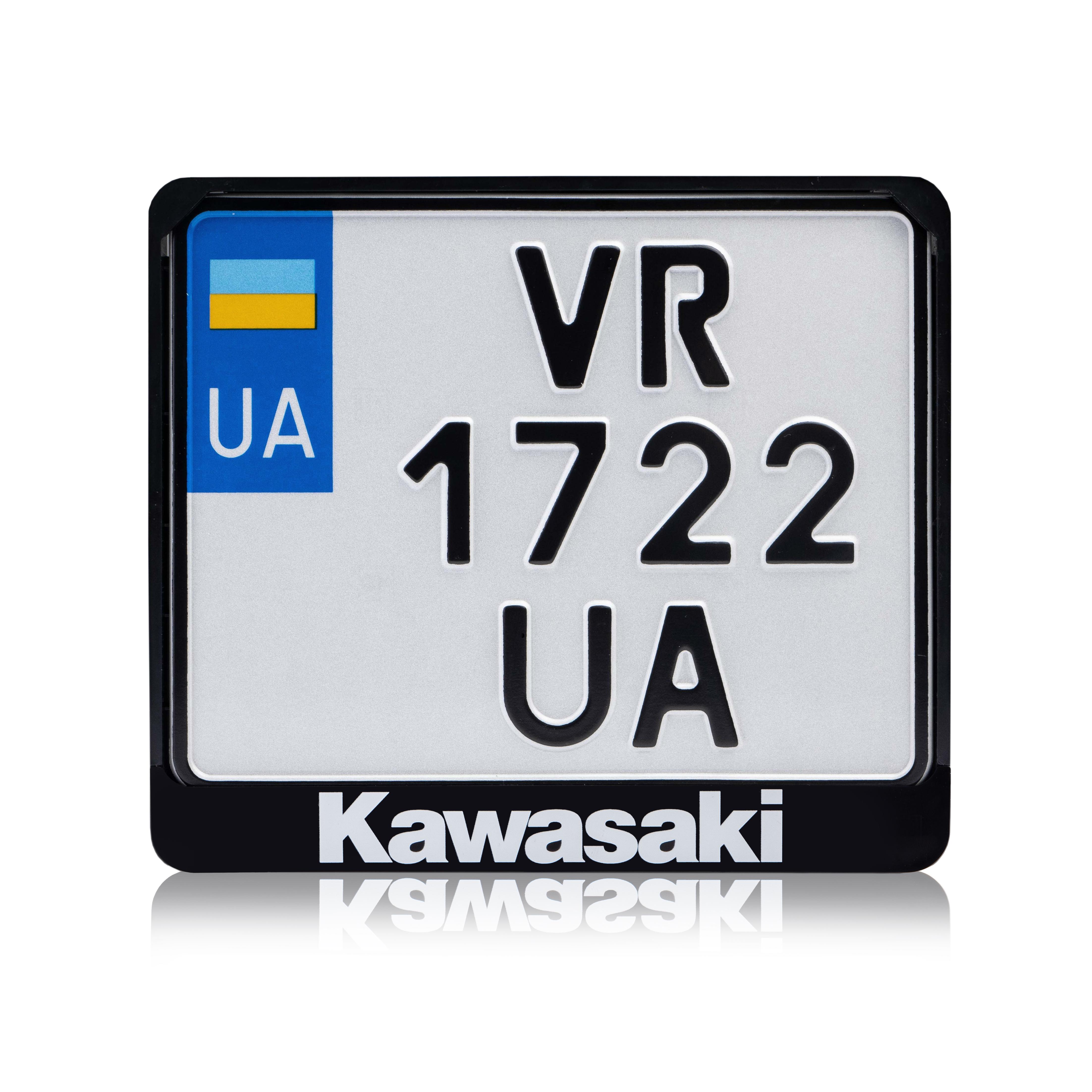 Рамка для мотоциклетного номера "Kawasaki" 174х220 мм Черный/Белый (VH-ABS1722KW5W)