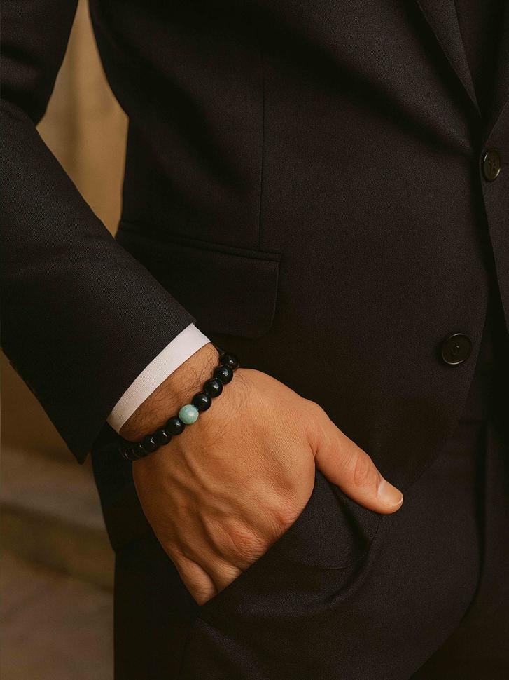 Мужской браслет из агата и аквамарина (4675)