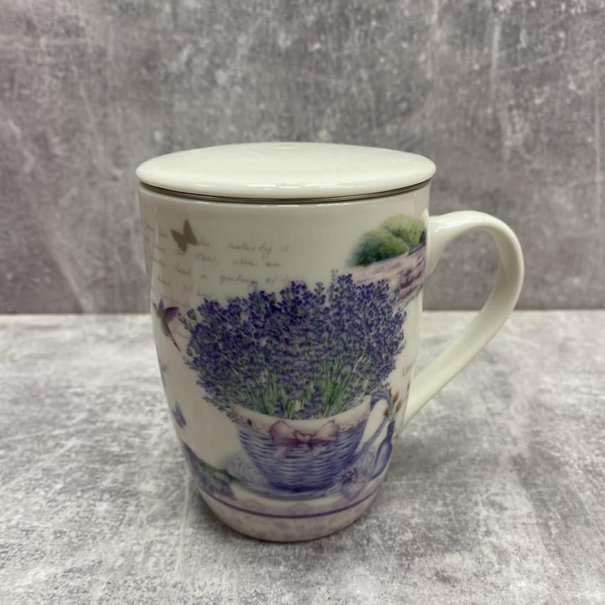 Чашка Interos 88624 Лаванда для заварювання чаю з кришкою та металевим ситечком 330 мл Чашка Interos 88624 Лаванда для заварювання чаю з кришкою та металевим ситечком 330 мл