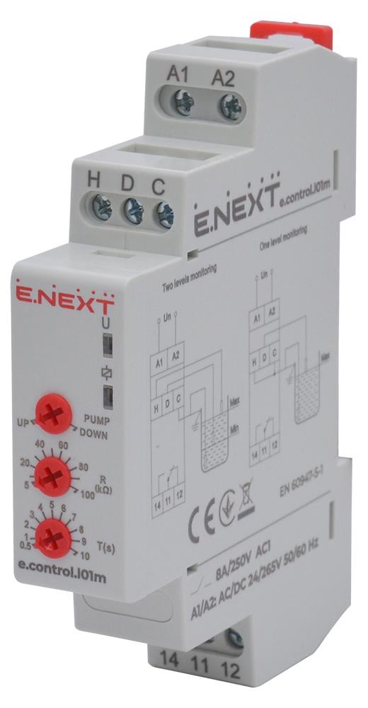 Реле контроля уровня жидкости E.NEXT e.control.l01m 8A 24-265V AC/DC 1CO (p075003)