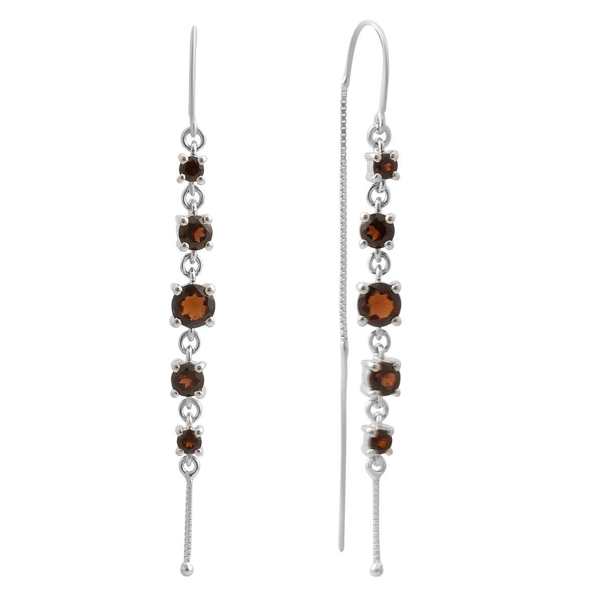 Серебряные серьги-протяжки LoveR с круглой вставкой граната Серебряные серьги-протяжки LoveR с круглой вставкой граната