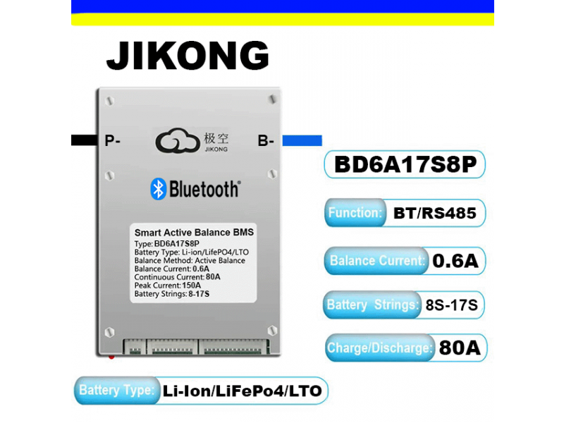 Контролер заряду BMS 80A 8S-17S Lifepo4/Li-ion/LTO з активним балансуванням 0,6A BD6A17S8P з кнопкою активації JiKong - фото 3 Контролер заряду BMS 80A 8S-17S Lifepo4/Li-ion/LTO з активним балансуванням 0,6A BD6A17S8P з кнопкою активації JiKong - фото 3
