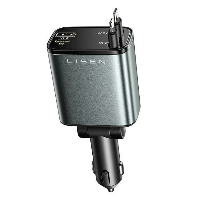Зарядний пристрій для телефона автомобільний Lisen 4в1 в прикурювач 100 Вт з двома кабелями