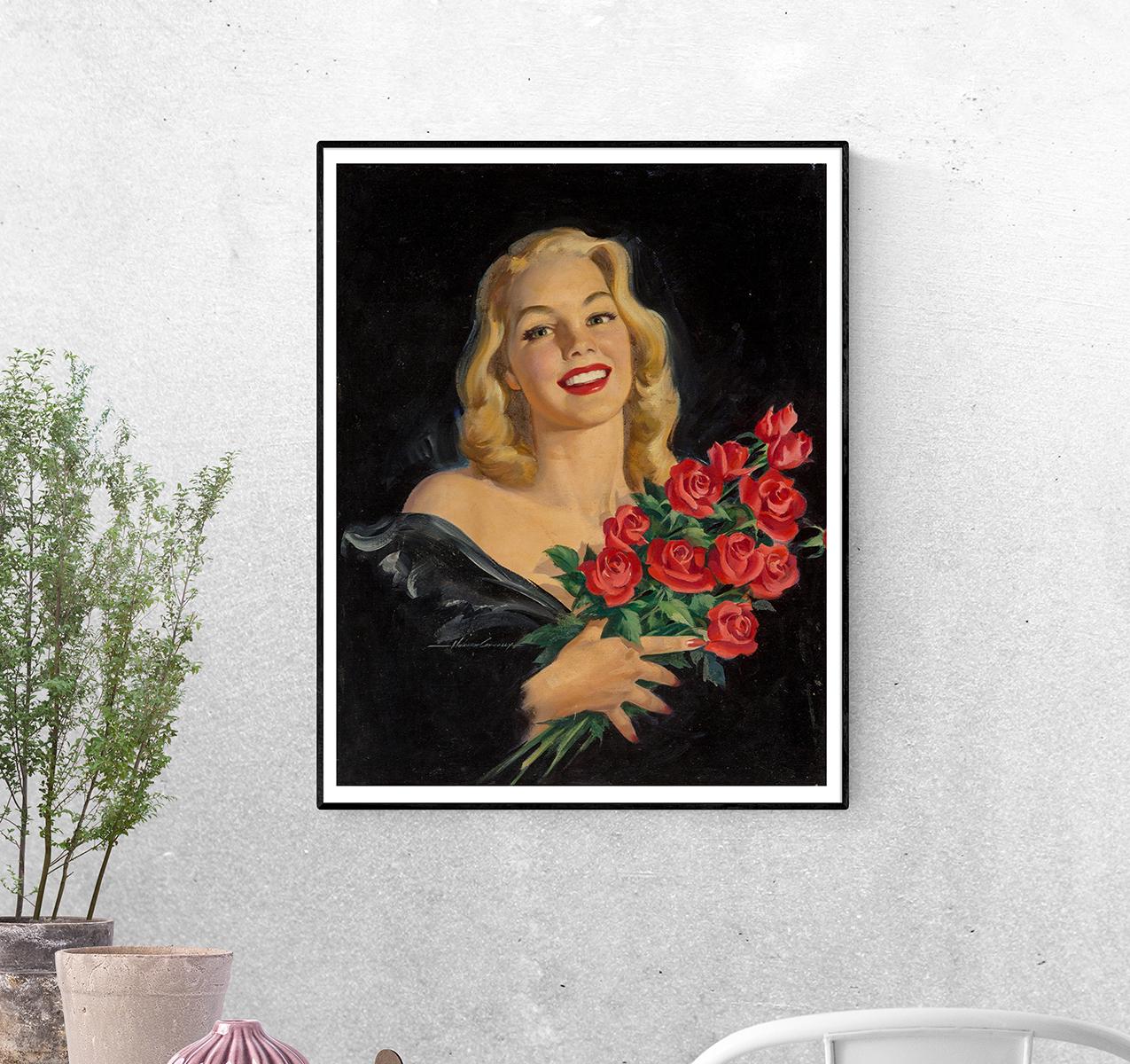 Постер Леди с букетом роз Говарда Коннолли формат А-0 (pin_up010110_Poster)