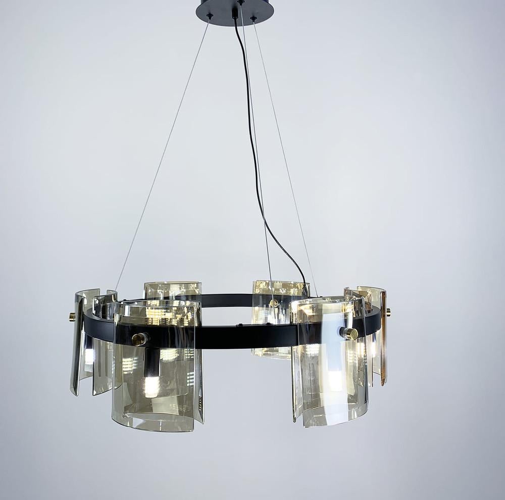 Люстра подвесная с 6 янтарными пластинами Черный (D3903/6 BK AMBER)