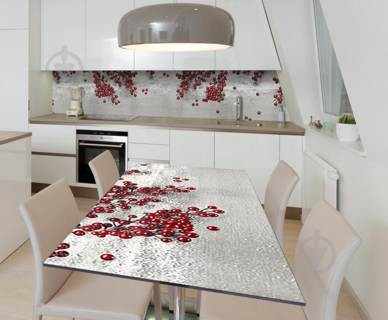 Наклейка 3Д виниловая на стол Zatarga «Рябина на снегу» 600х1200 мм для домов, квартир, столов, кофейн, кафе Наклейка 3Д виниловая на стол Zatarga «Рябина на снегу» 600х1200 мм для домов, квартир, столов, кофейн, кафе