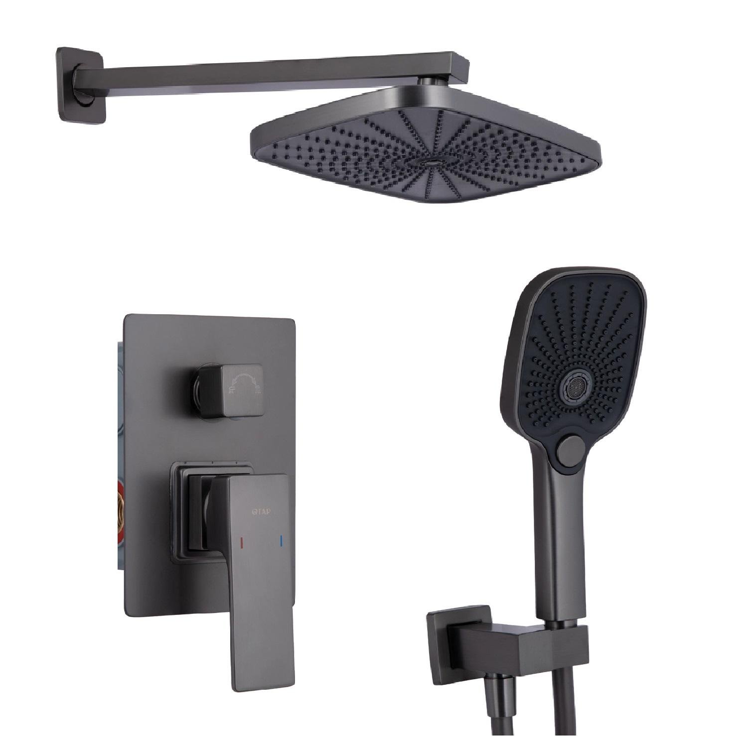 Душевая система встроенная Qtap Gemini с тропическим и ручным душем Черный PVD покрытие (45698)
