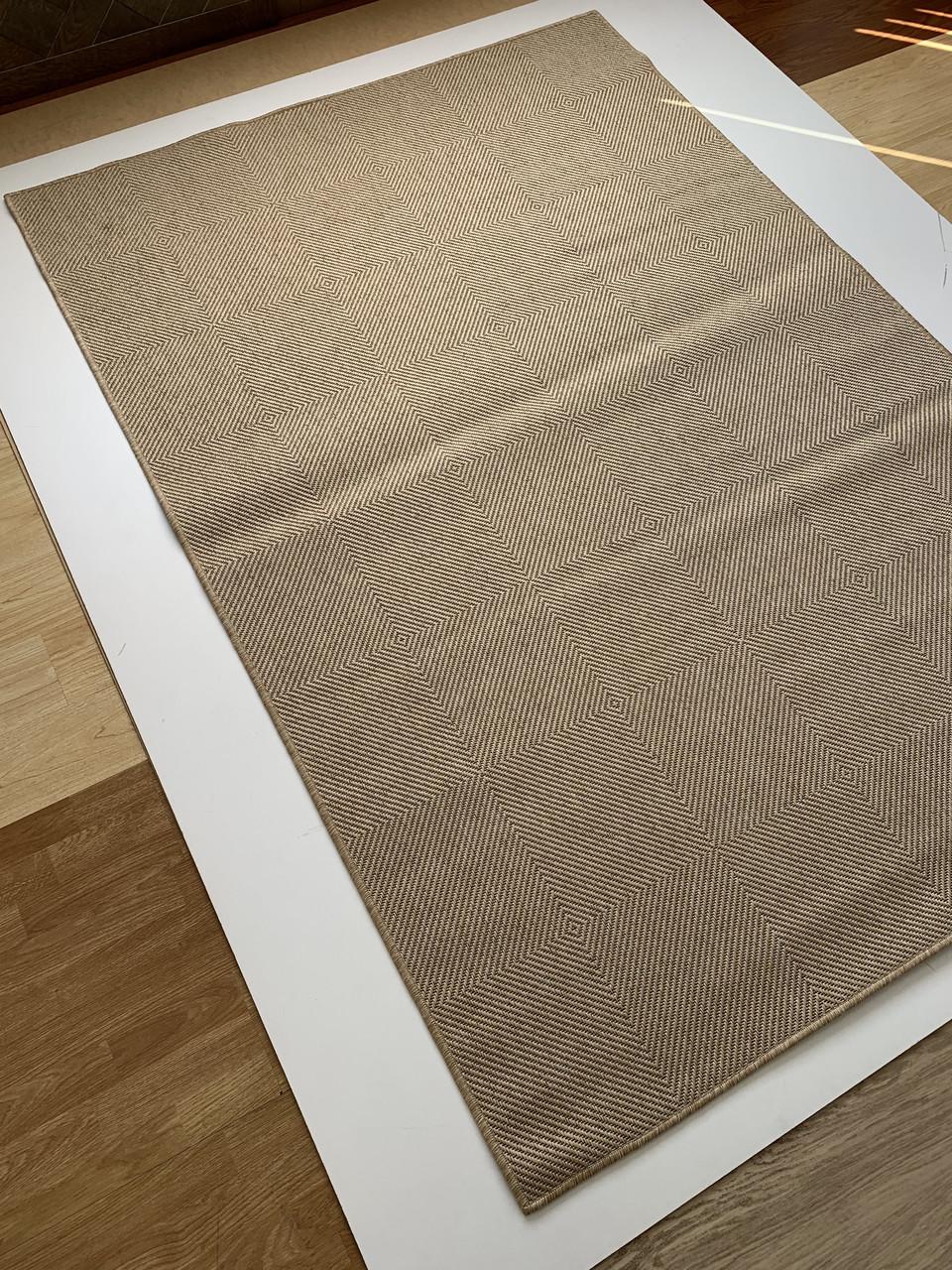 Килим безворсовий абстрактний рогожка прямокутний 80х150 см Бежевий (10011-0202)