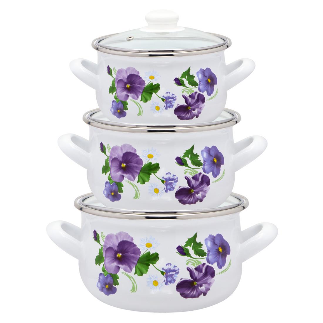 Набір каструль Interos Фіалка 3 шт. емальовані Набір каструль Interos Фіалка 3 шт. емальовані