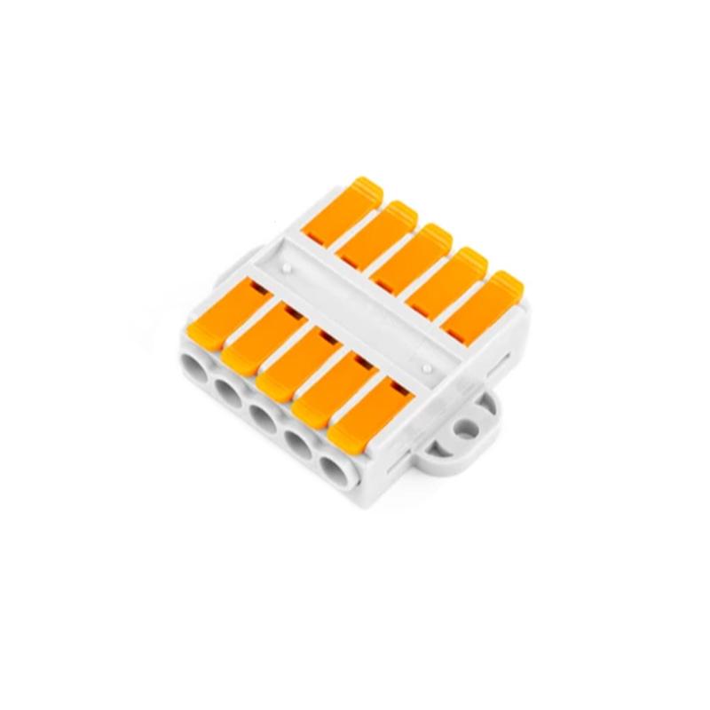 Клемма проходная Tactix 0,5-6 мм2 41А 5х1-5х1 одинарная 39х47х13,5 мм рычаг крепеж 3,5 мм Оранжевый (226-5P)