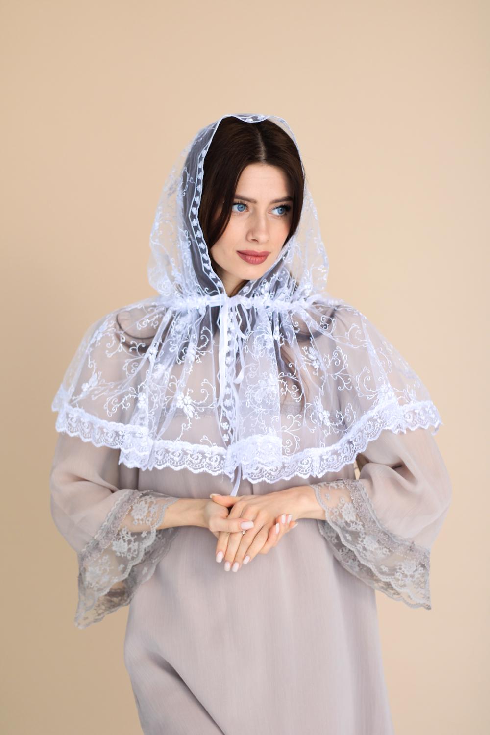 Палантин на голову для храму Білий (п011) - фото 7