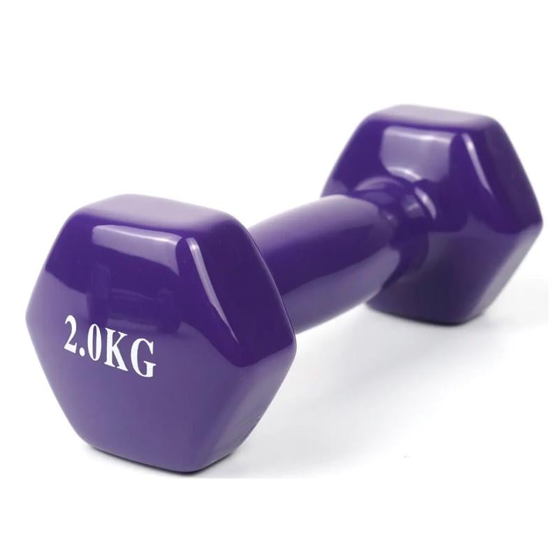 Набір гантель із вініловим покриттям Feel Fit 2 шт. 2 кг Фіолетовий - фото 3