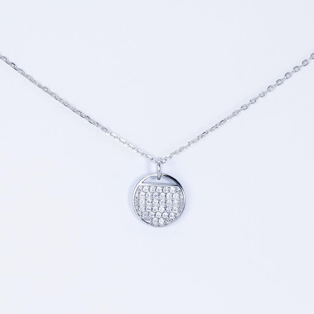 Колье серебряное с монетой, усыпанной цирконами р. 40 + 5 см (kl2cr-91)