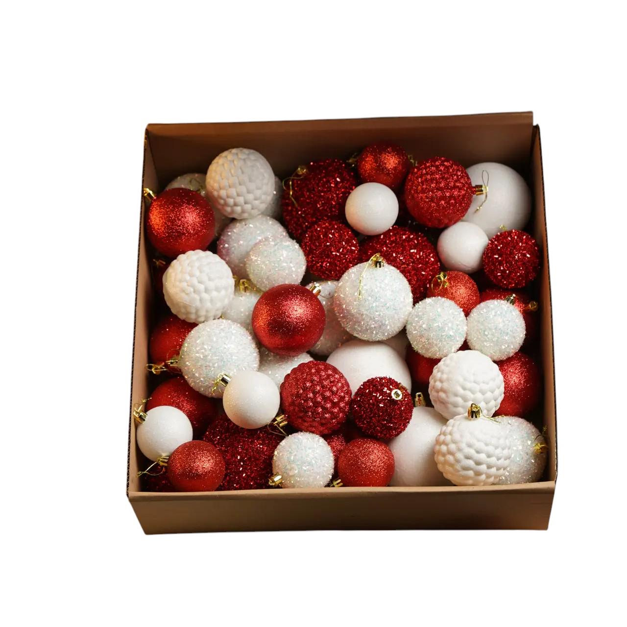 Набор новогодних шаров Блеск для елки 40 шт. в подарочной коробке из пластика Красный (147-41-Блеск крас.)