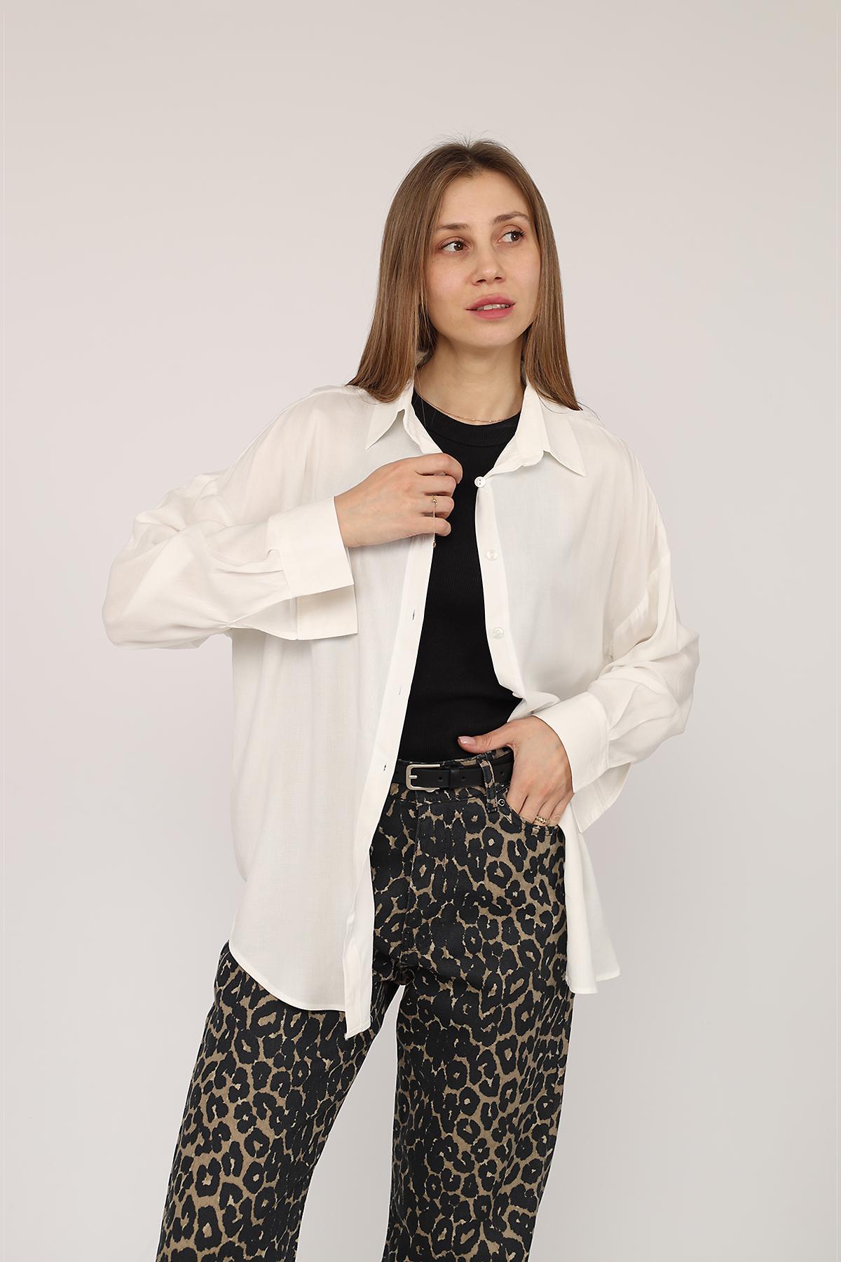 Рубашка с длинным рукавом ЦБ-00269359 женская р. 48 Молочный (SKT001043178) - фото 2