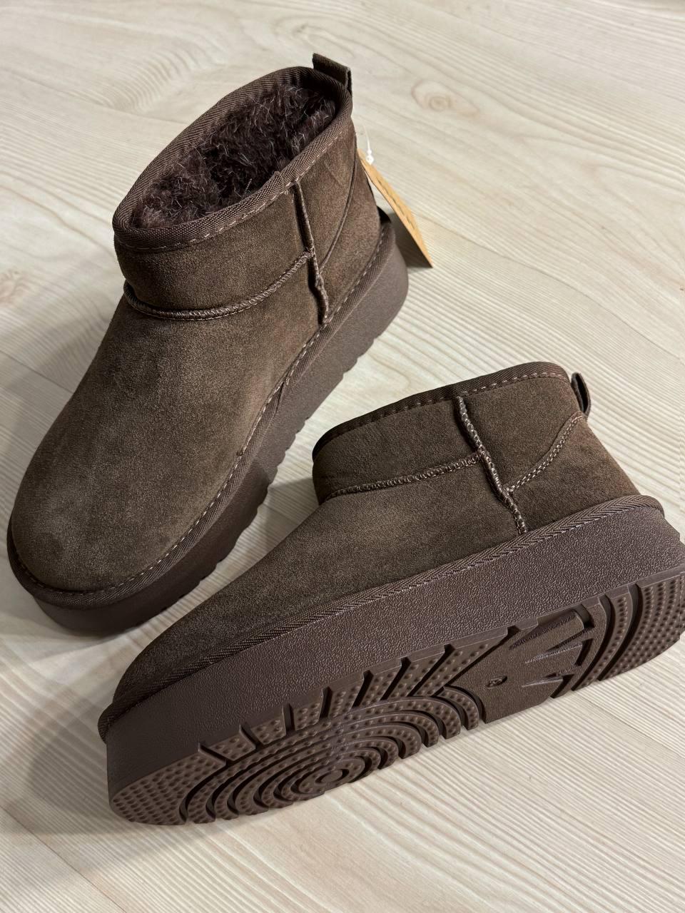 Угги женские Hengji 25-7 натуральная замша короткие на высокой подошве р. 37 Коричневый (5299) - фото 5