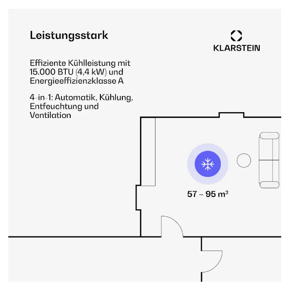 Кондиционер мобильный на колесах для дома KLARSTEIN Max Breeze Smart 15000 БТЕ (10035742) - фото 2 Кондиционер мобильный на колесах для дома KLARSTEIN Max Breeze Smart 15000 БТЕ (10035742) - фото 2