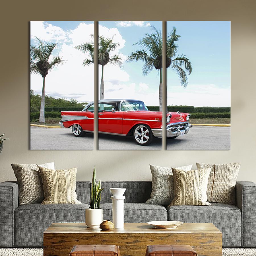 Модульная картина триптих Раритетный красный автомобиль 156x100 см (90-31)