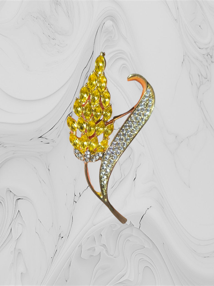 Брошь Колосок пшеницы со стразами (8492911)