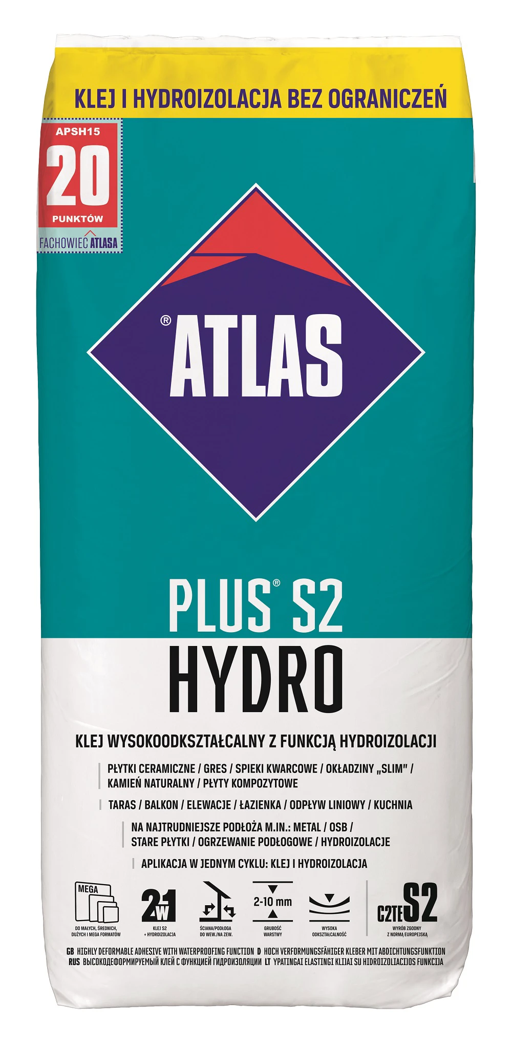 Клей для плитки Atlas Plus S2 Hydro 15 кг