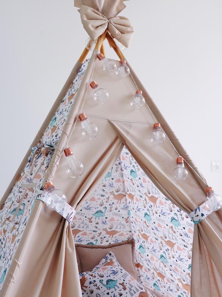 Вігвам дитячий Динозаврики з килимком бон бон подушками з кошиком для білизни - фото 3 Вігвам дитячий Динозаврики з килимком бон бон подушками з кошиком для білизни - фото 3
