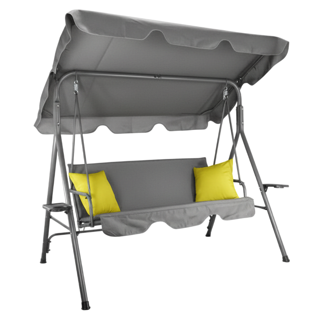 Садовые качели с подушками GardenLine KRE9987 170x118x153 см трехместная с навесом Серый