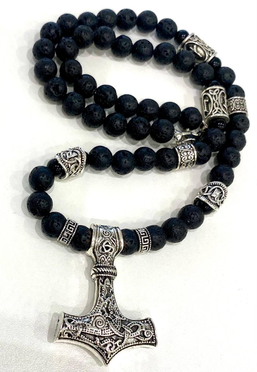 Колье оберег LITAURS из натурального лавового камня с рунами и подвеской молот Тора (250405) - фото 3 Колье оберег LITAURS из натурального лавового камня с рунами и подвеской молот Тора (250405) - фото 3