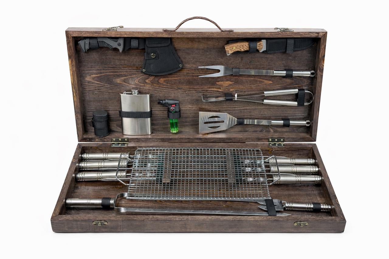 Подарунковий набір з кейсом Grill Master BBQ MAX на 22 предмета Коричневий (168-10-KS-7504)