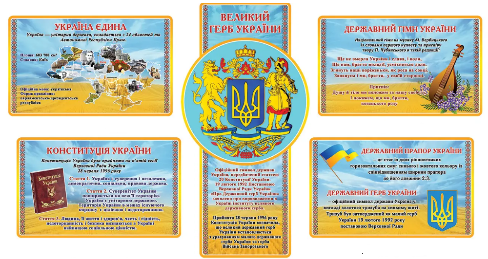 Набор стендов символика Украины Голубовато-желтый (д-344589) Набор стендов символика Украины Голубовато-желтый (д-344589)