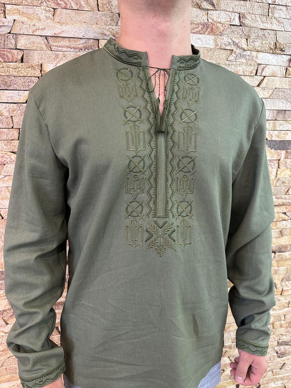 Вишиванка чоловіча Як у Президента 2XL Оливковий (1941443509)