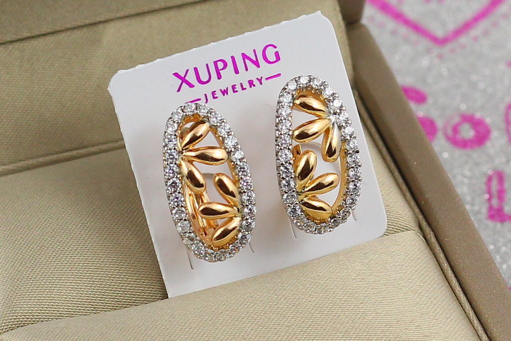 Серьги Xuping Jewelry Встречные трехлистники в ободке из родия 1,7 см Золотистый