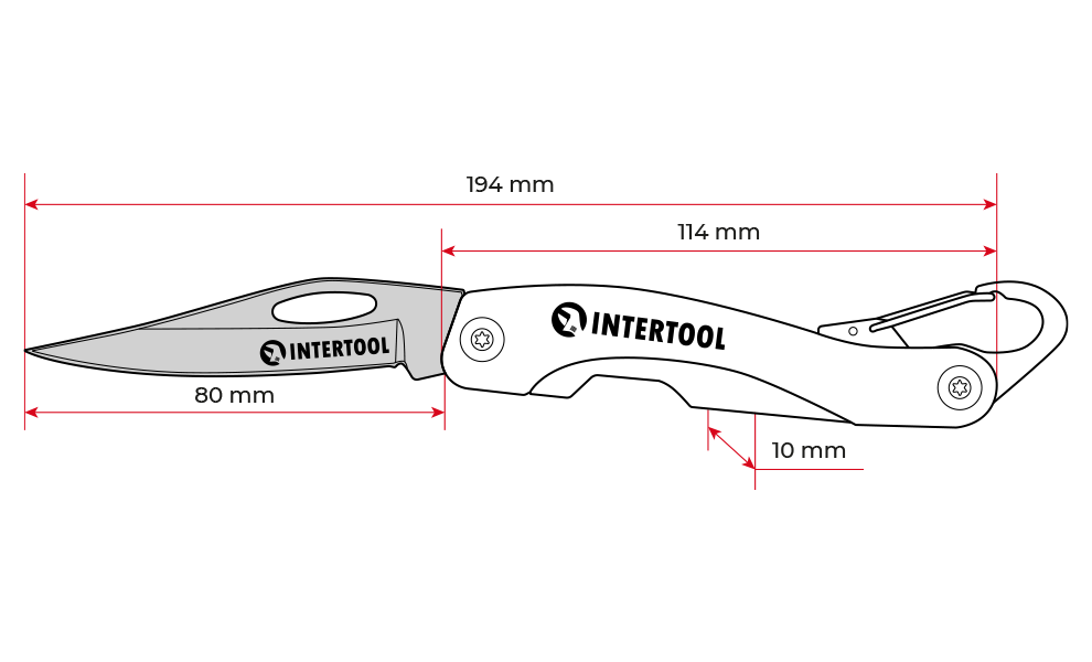 Нож складной Intertool HT-0596 194 мм ручка с алюминиевыми вставками/карабин (10972681) - фото 7