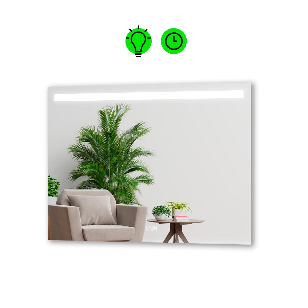 Зеркало с LED подсветкой Benita с облегченным корпусом и часами 800x600 мм (13296704)