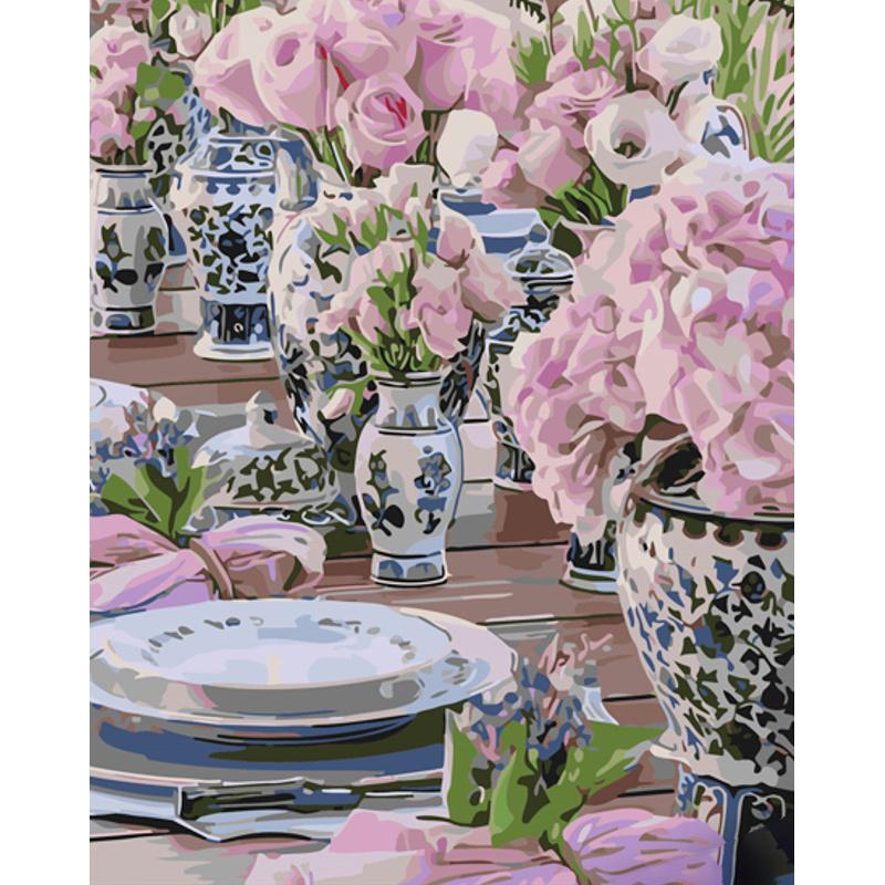 Картина по номерам Strateg Премиум Сервировка с цветами 40x50 см (GS1096)