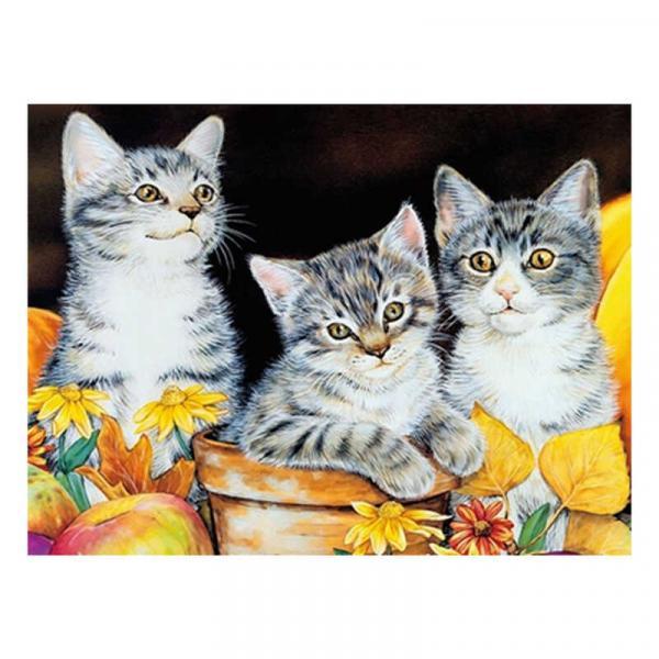 Алмазна мозаїка TK Group Три кошеняти в осінніх фарбах 40х30 см з рамкою в коробці (GB75158-mt)