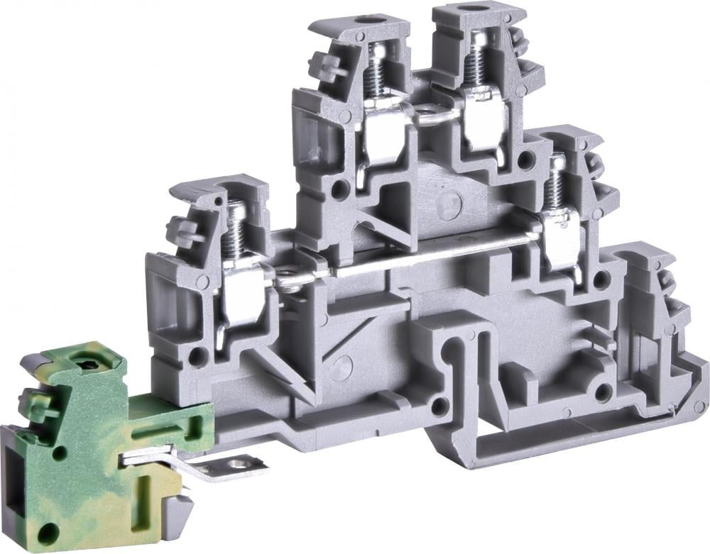 Клемма винтовая наборная ETI ESC-TDE.2 двухуровневая 24А 2,5 мм2 х 85х6,2х52 мм с контактом заземление Серый (3903250)