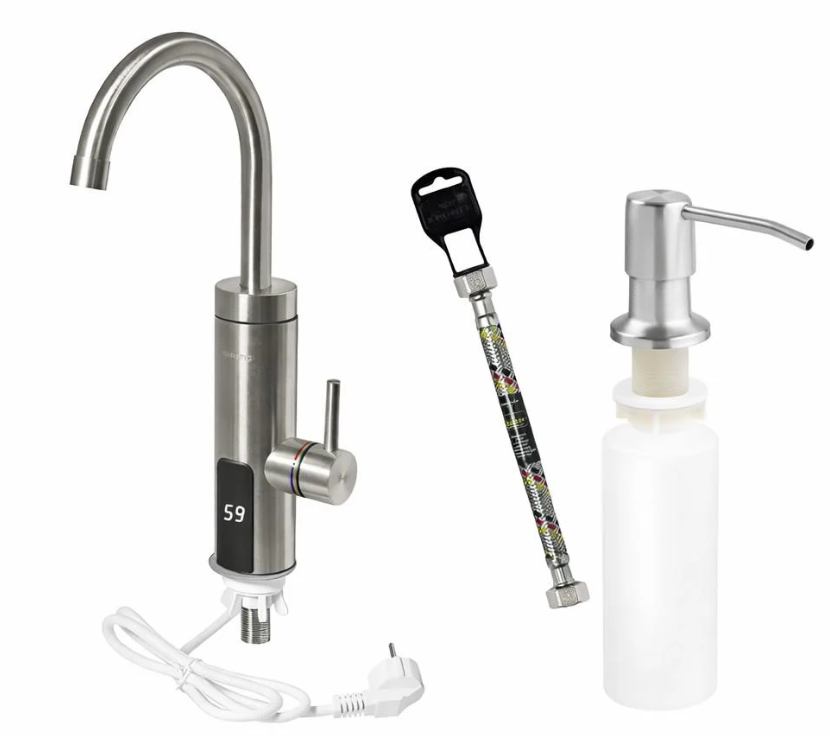 Комплект для кухні проточний водонагрівач Britc K-V-SS-1-L з дисплеєм/дозатор миючого засобу/шланг 50 см Комплект для кухні проточний водонагрівач Britc K-V-SS-1-L з дисплеєм/дозатор миючого засобу/шланг 50 см
