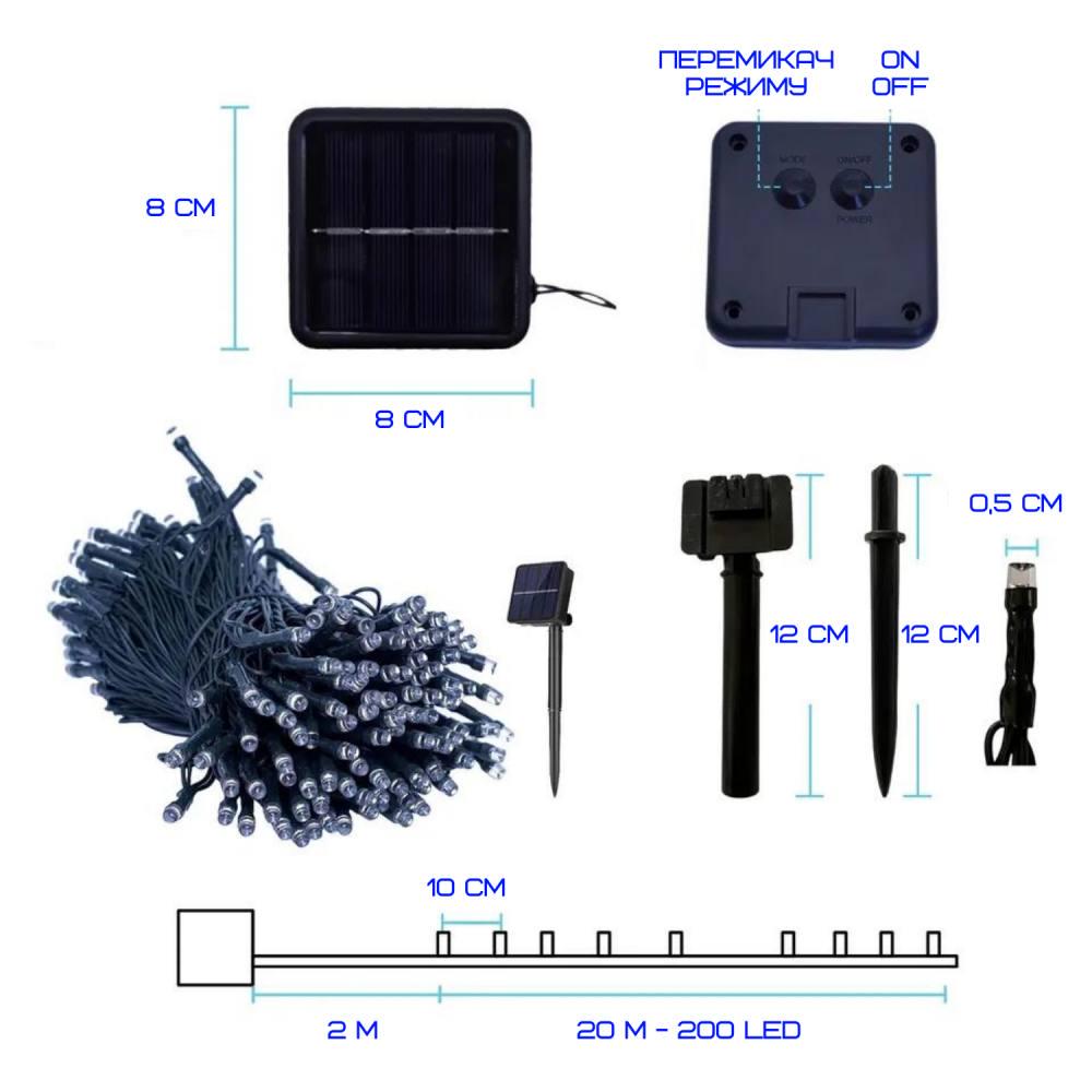 Гирлянда на солнечной батарее Yiiot Led 200 светодиодов 8 режимов водонепроницаемая с датчиком 22 м - фото 6