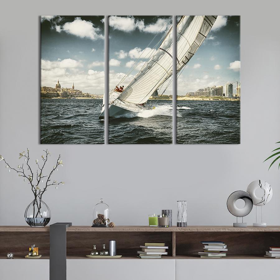 Модульная картина триптих Быстрая яхта 128x81 см (483-31)