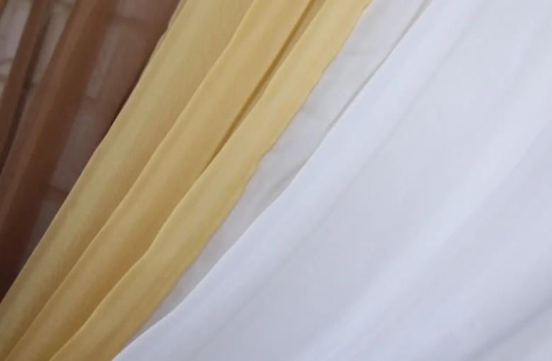 Комплект штор на кухню/балкон с подвязками шифон 300х170 см Коричневый/Янтарый/Белый (054к) - фото 4 Комплект штор на кухню/балкон с подвязками шифон 300х170 см Коричневый/Янтарый/Белый (054к) - фото 4